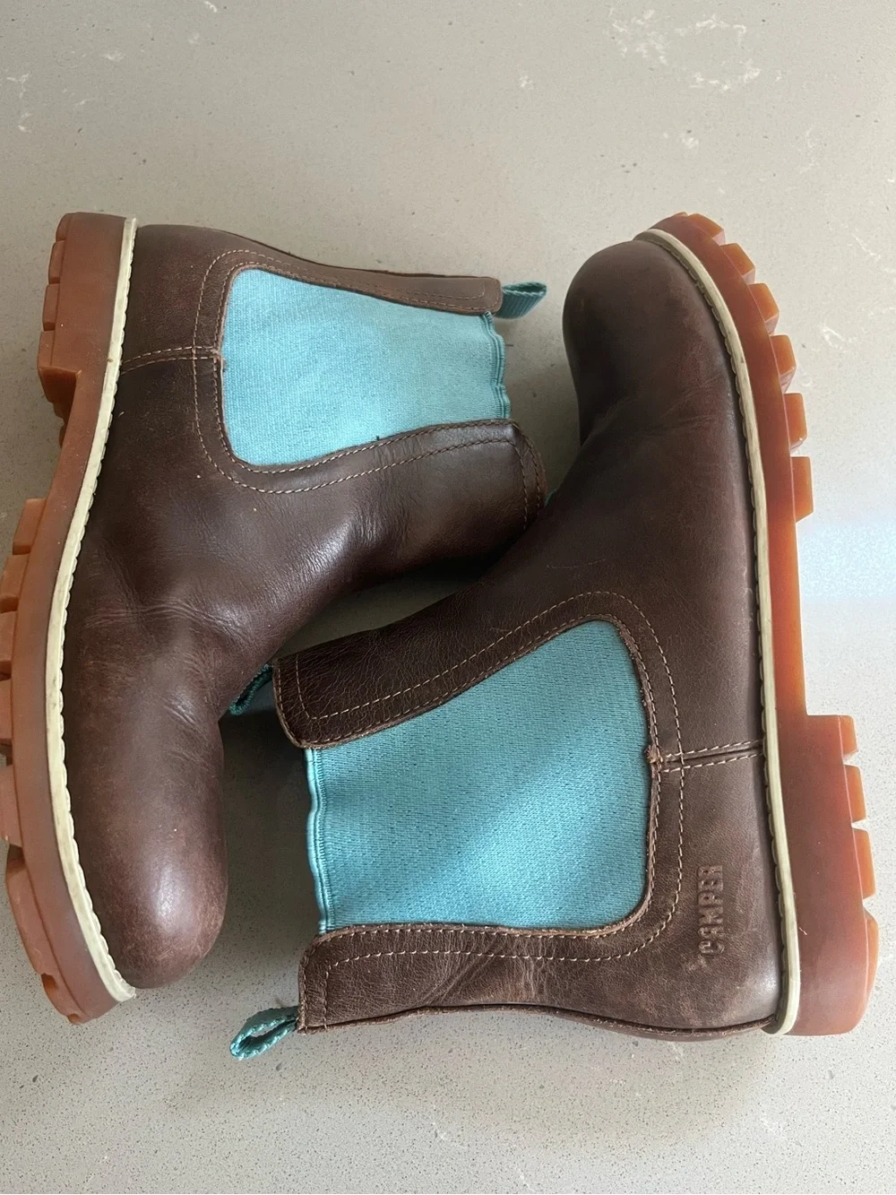 Camper Brutus Chelsea Ankle Boots Brown Leather Blue Elastic EU 37/US 6.5-7